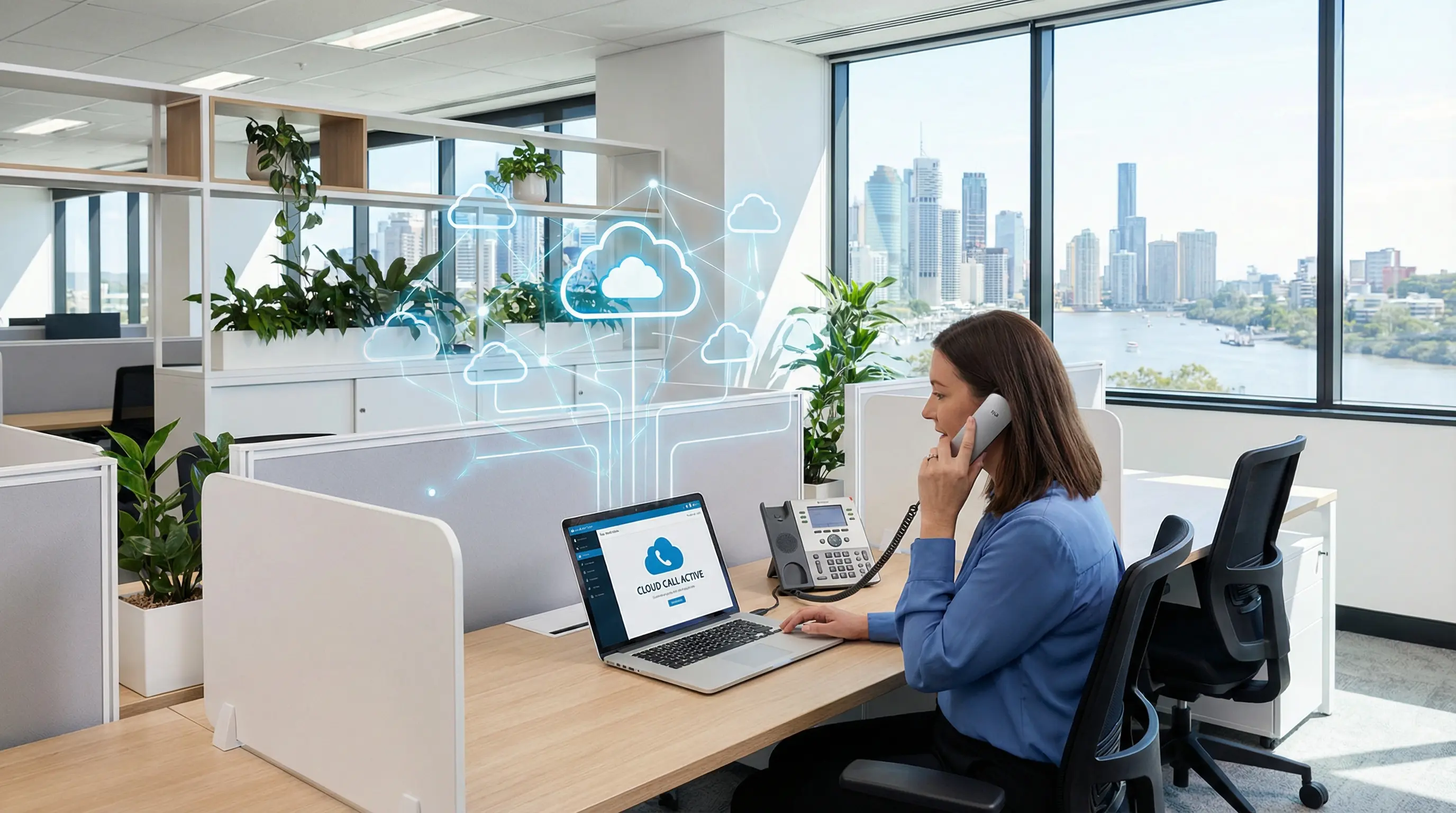A Brisbane business professional evaluating cloud phone system options
