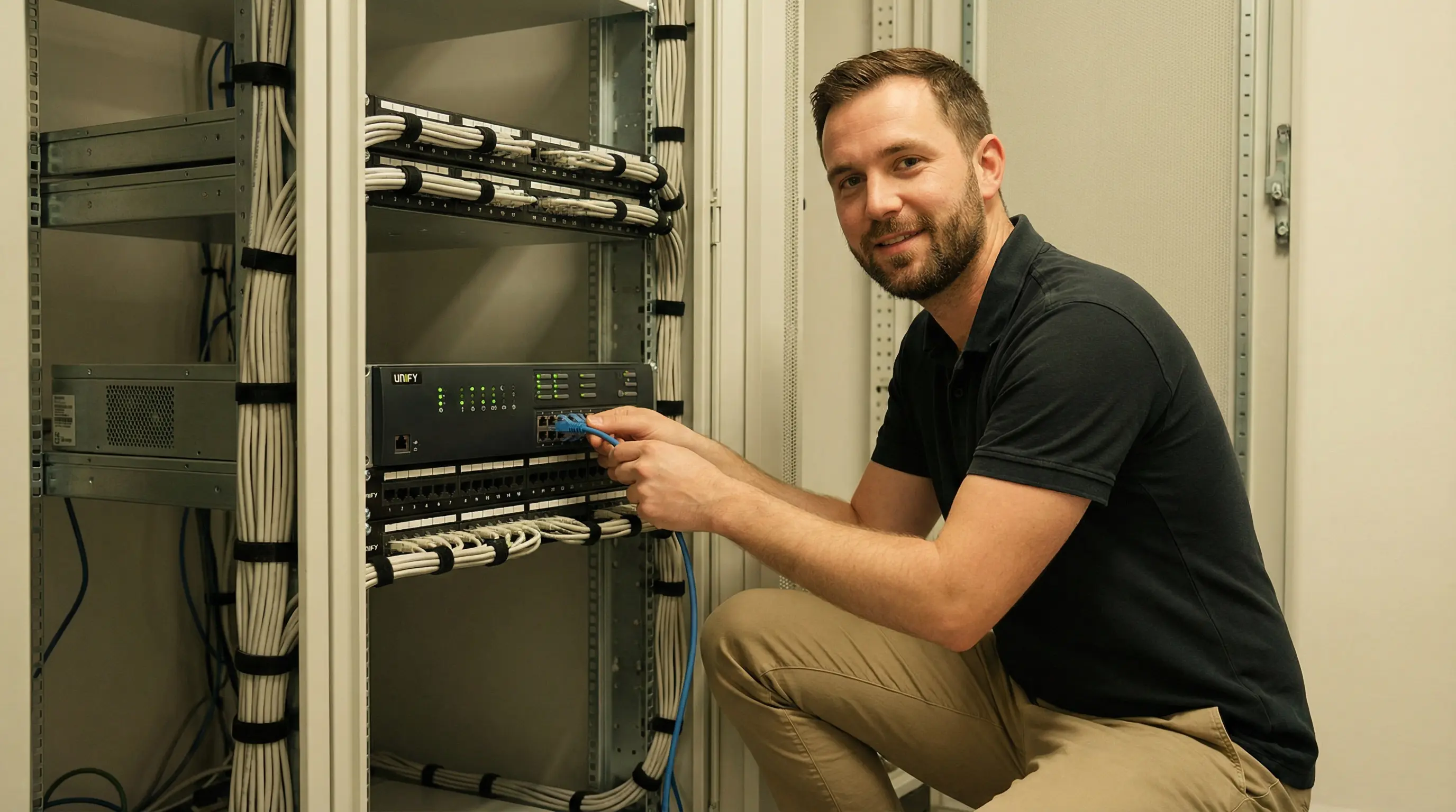 A Panasonic phone system being serviced by a Phones Now technician in a Brisbane office