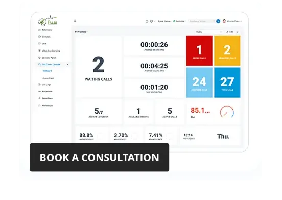Pulse UC call centre dashboard with real-time queue monitoring